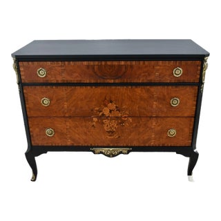 Antique Inlaid Walnut Regency Style Two Tone Painted Chest W/Brass Ormolu For Sale