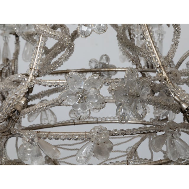 Italian 1920s Rock Crystal Beaded Eight-Light Chandelier with Rosettes For Sale - Image 11 of 12