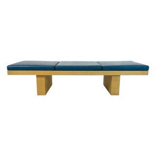 1980s Modernist Platform Bench With Blue Leather Cushions, Custom La Design For Sale