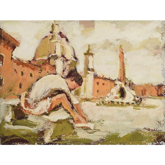 1970s Franco Marzilli, Ballerina in Piazza Navona, Oil Painting, 1970s For Sale - Image 5 of 5