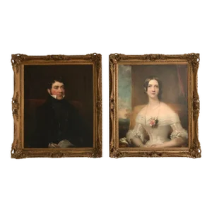 Early 19th Century Pair of Lady & Gentleman Portrait Paintings Attributed to Sir William Beechey 1753-1839