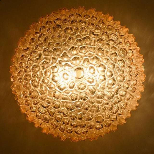 Medium Round Clear Textured Glass Wall Lights from Limburg, 1970, Set of 2 For Sale - Image 3 of 12