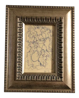 Original Small Wayne Cunningham Vintage Abstract Ink Drawing Framed