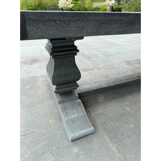 Restoration Hardware English Trestle Concrete & Teak Rectangular Dining Set | Chairish