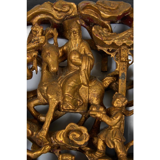 Wood Pair Chinese Giltwood Carved Architectural Relief Panels For Sale - Image 7 of 10