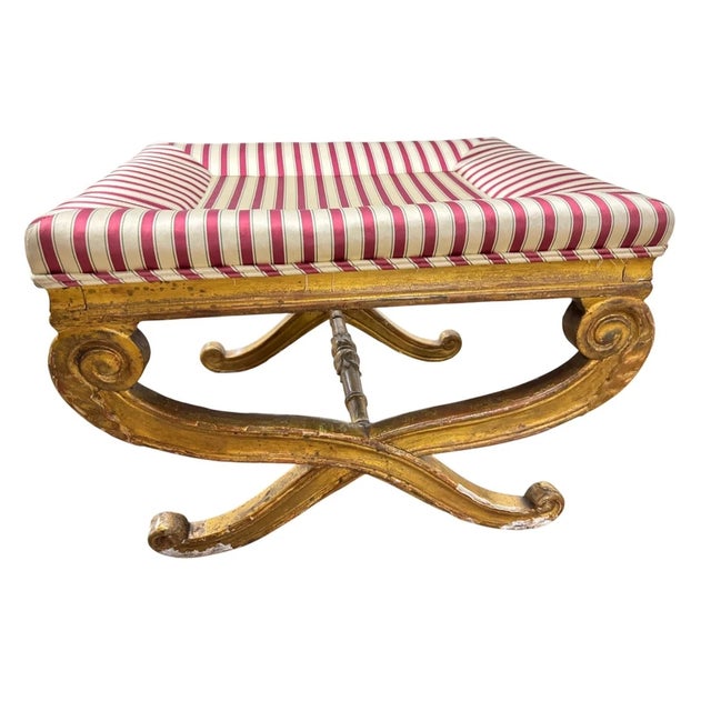 Antique French Empire Curule Vanity Foot Stool Seat W Pillows For Sale - Image 4 of 16