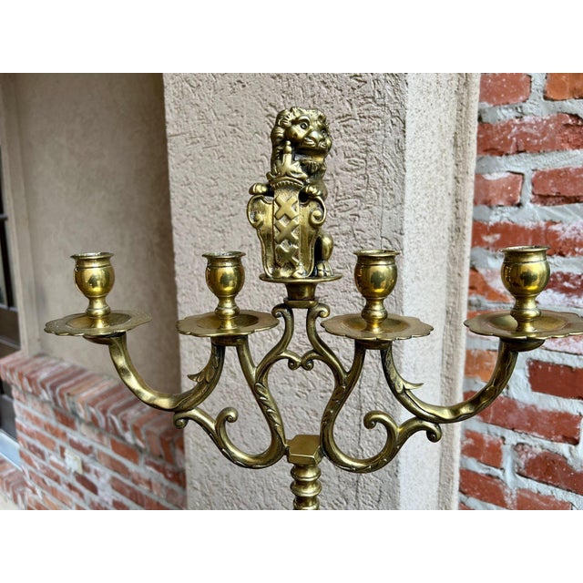 Antique French Brass Candelabra Baroque Revival Lion Sculptural Large C1890 For Sale - Image 4 of 18
