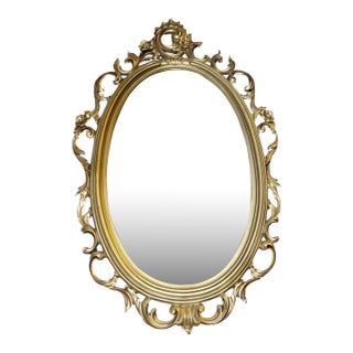Vintage Ornate Gold Hollywood Regency Rococo Baroque Wall Mirror 1960s For Sale