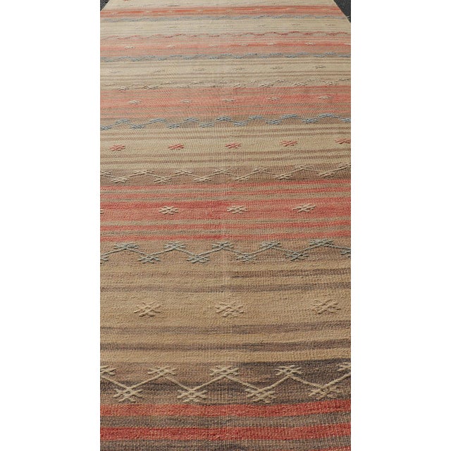 Traditional Vintage Turkish Kilim With Stripes in Blue, Tan, Brown, Cream and Orange For Sale - Image 3 of 12