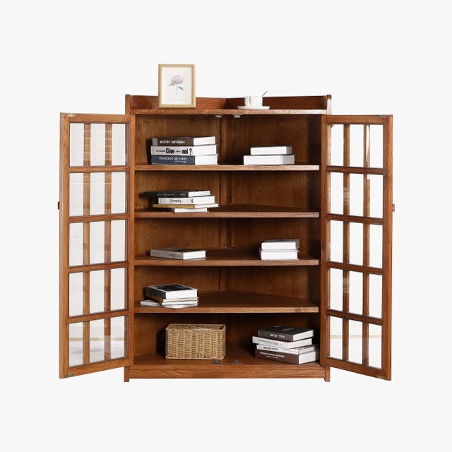 Mission Oak Corner Bookcase / Cabinet - Michael's Cherry For Sale - Image 4 of 11