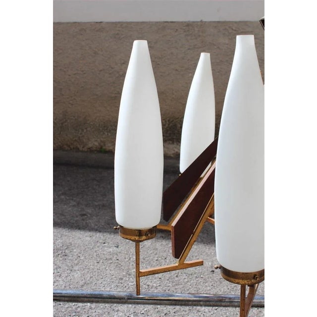 1950s Large Wooden Murano Glass and Brass Chandelier from Esperia, 1950s For Sale - Image 5 of 12