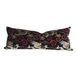 Schumacher Bixi Dragon Black 14" x 34" Lumbar Pillow - Single For Sale