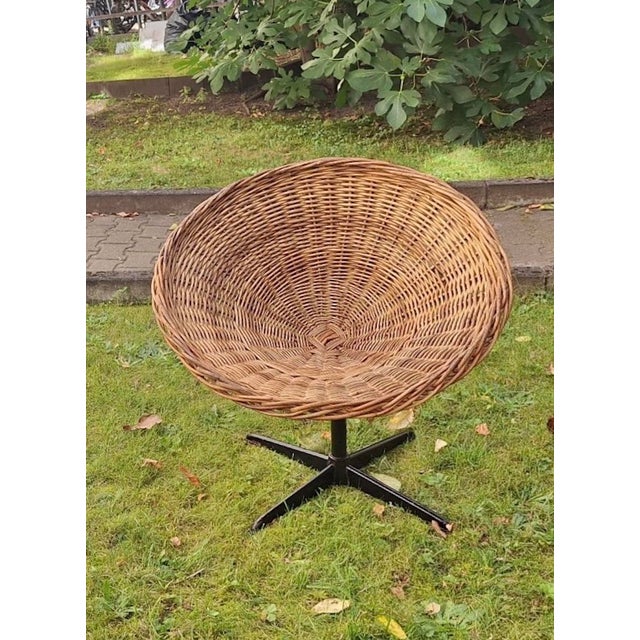 Black Revolving Rattan and Iron Pod Chair, 1960s For Sale - Image 8 of 8