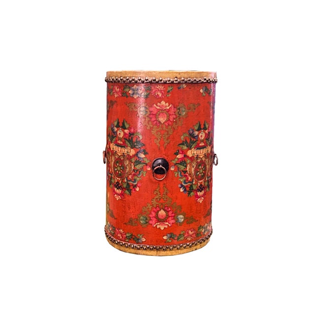 Elevate your interior decor with this exquisite, hand-crafted Tibetan-style drum stool—a masterful fusion of traditional...