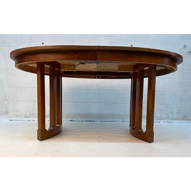 Wood Mid-Century Oval Walnut Dining Table by Stanley For Sale - Image 7 of 16