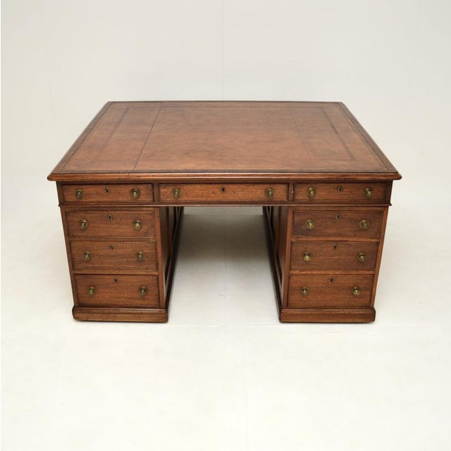 Antique Victorian Leather Top Partners Desk, 1840s For Sale - Image 4 of 11