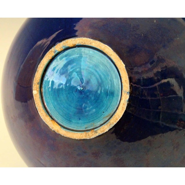 Large Antique Art Nouveau Awaji Pottery Vase With Blue Monochrome Glaze For Sale In New York - Image 6 of 8