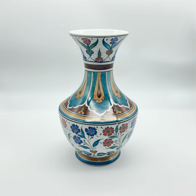 Ceramic Handmade Ceramic Vase (30cm) – Turquoise & Terracotta Floral Design – Textured Iznik Decor For Sale - Image 7 of 9