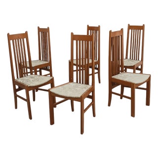 Vintage Scandinavian High Back Wood Dining Chairs, 1980s, Set of 4 For Sale