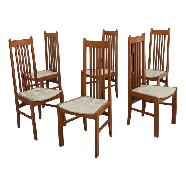 Vintage Scandinavian High Back Wood Dining Chairs, 1980s, Set of 4 For Sale