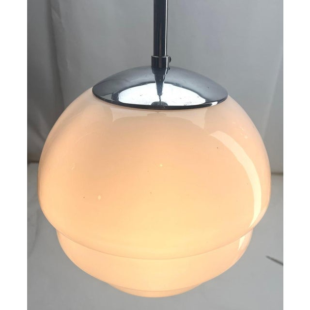 Glass German Pendant Lamp with Opaline Shade and Chrome Fittings, 1950s For Sale - Image 7 of 17