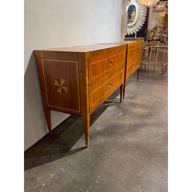 Traditional Pair of Italian Walnut Neo-Classical Commodes For Sale - Image 3 of 6