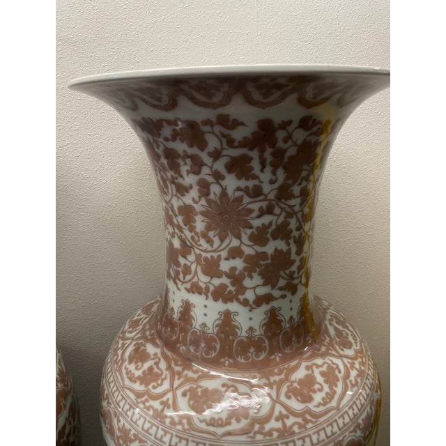 Huge Pair of 42" Chinese Iron-Red Porcelain Floor Vases For Sale - Image 10 of 13