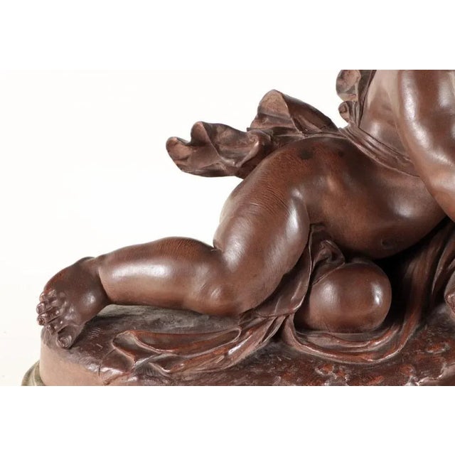 Cherub with Water Jug Terracotta Sculpture on Verdigris Marble Base For Sale - Image 4 of 7