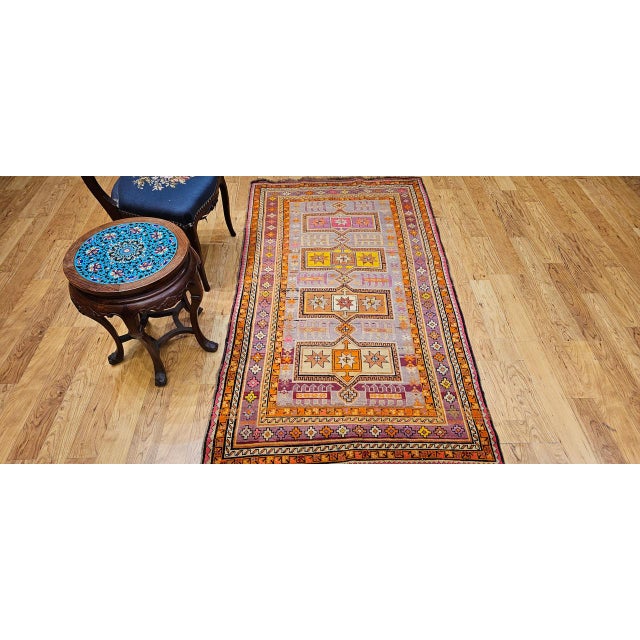 Red Vintage Moroccan Tribal Rug, Hand-Knotted Wool, Geometric Pattern, Yellow & Purple, 4' X 7' For Sale - Image 8 of 17