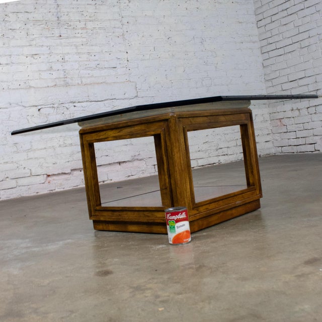 Late 20th Century Chinoiserie Oak Cube Coffee Table W/Glass Top Sketchbook Collection by Drexel Heritage For Sale - Image 18 of 18