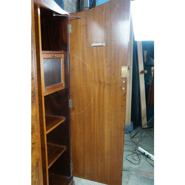 Brown Antique English Art Deco Queen Anne Style Burr Walnut Armoire Wardrobe Closet For Sale - Image 8 of 18