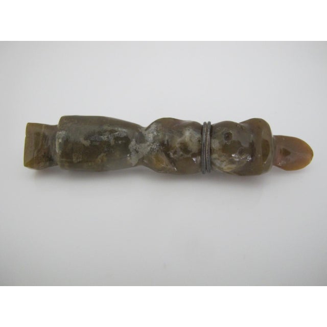 Chinese Small Carved Jade Green Stone Figurative Attendant Amulet Figurine For Sale - Image 4 of 7