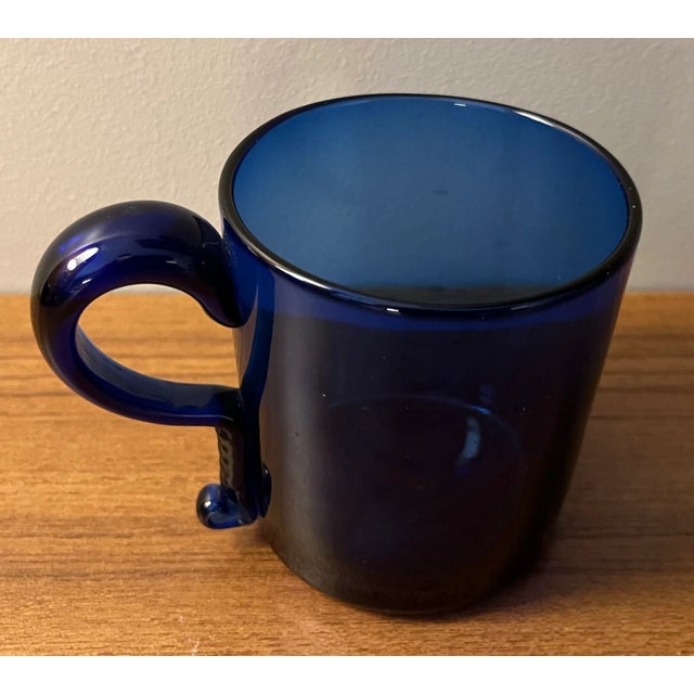 Glass Antique Blue Cobalt Blown Glass Mug With Applied Handle For Sale - Image 7 of 12