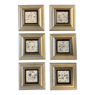 1980’s Original 6 MiniatureWayne Cunningham Abstract Ink Drawings Framed Set of 6 For Sale