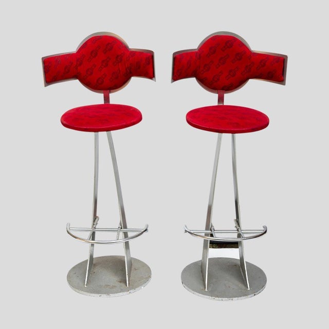 Set of Vintage Steel Metal Martini Bar Stools, 1980s For Sale - Image 3 of 9