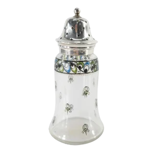 English Sterling Silver and Enameled Glass Sugar Shaker