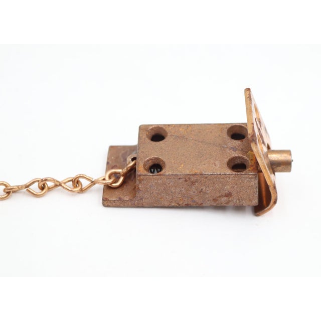 Brass Olde New Brass Plated Steel Spring Bolt Cabinet Latch With Chain For Sale - Image 8 of 8