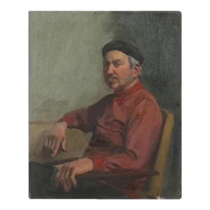 Mid Century Oil Painting on Canvas Portrait of a Seated Man, Artist Signed and Dated 1969