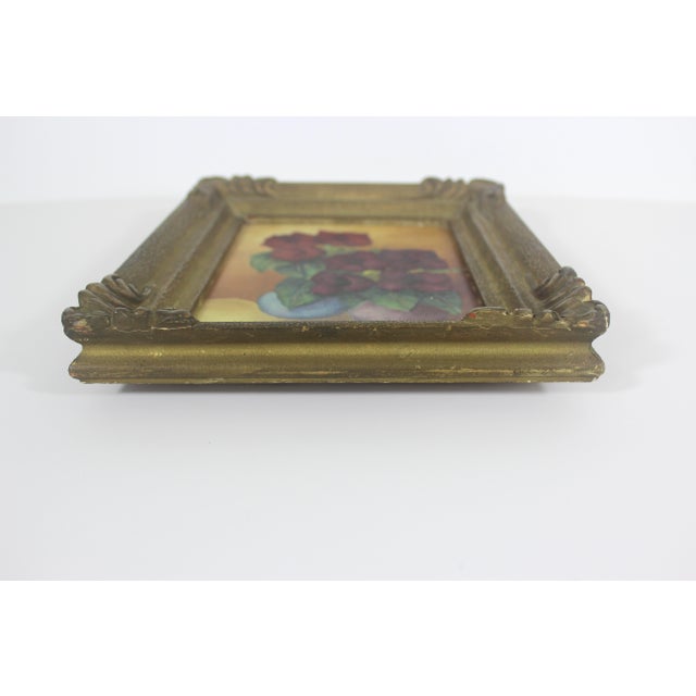 Maroon Vintage Floral Still Life Oil Painting in Gilt Wood Frame For Sale - Image 8 of 13