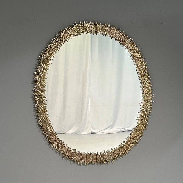 Mid-Century Modern Hollywood Regency Style, Brutalist Modern, Round Wall Mirrors, Brass Star Motif For Sale - Image 3 of 8