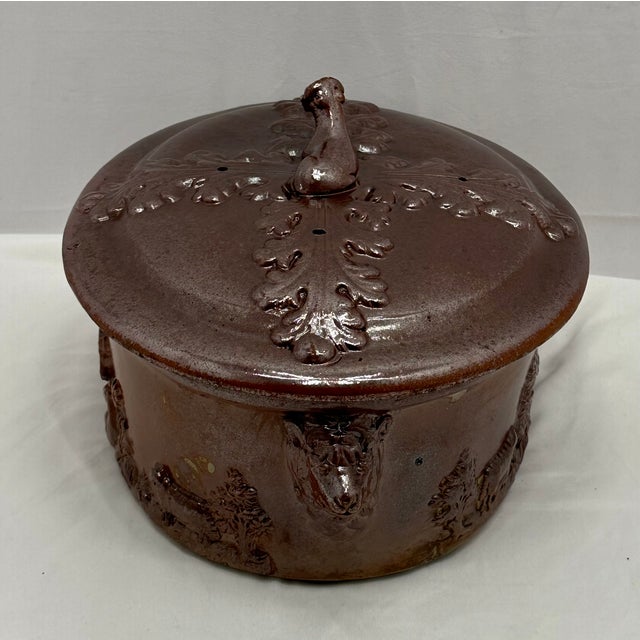 This is a Very Rare Antique Brown Possibly Alkaline Glaze Stoneware Game Pie Dish - "Terrine". Made in England during the...