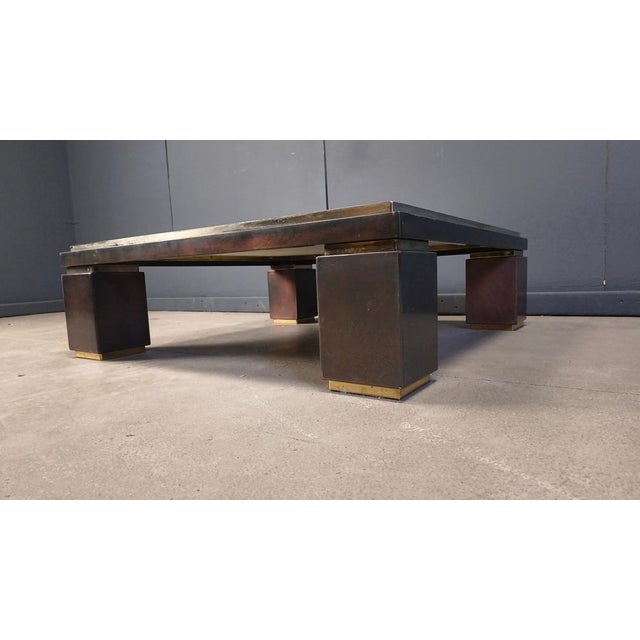 Hollywood Regency Copper and Travertine Coffee Table from Belgochrom, 1970s For Sale - Image 3 of 9