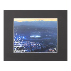 Dodger Stadium From the Sky (Blue) - Landscape Photography Painting on Paper Original Artwork by Pete Kasprzak