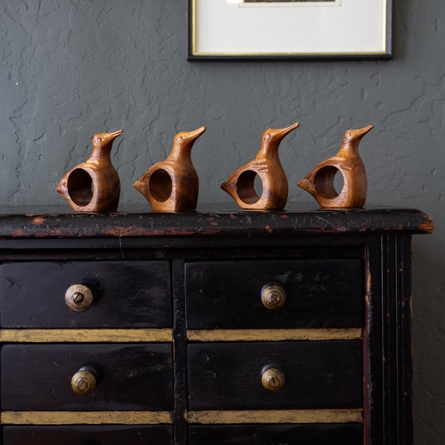 1970s Hand Carved Wooden Bird or Duck Napkin Rings - Set of 4 For Sale - Image 9 of 11