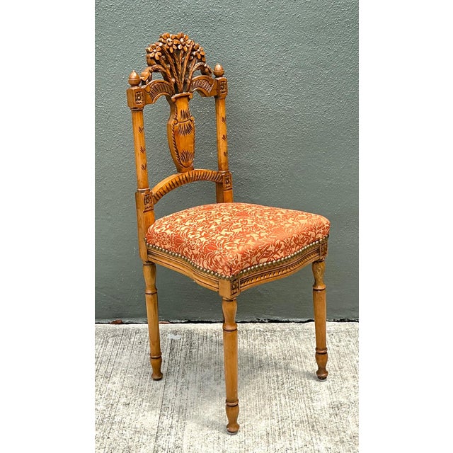 Mid-Century Modern Vintage Wood Chair With Floral Carving For Sale - Image 3 of 12