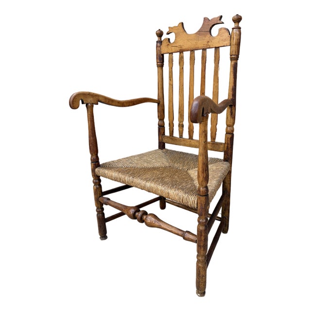 Early 19th Century New England Maple & Ash Armchair With Rush Seat For Sale