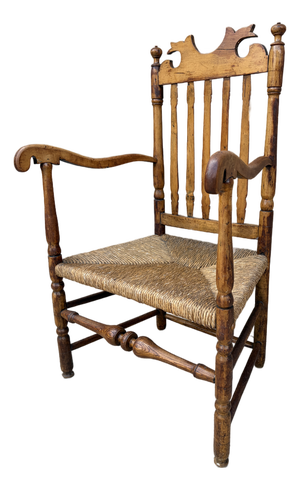 Early 19th Century New England Maple & Ash Armchair With Rush Seat