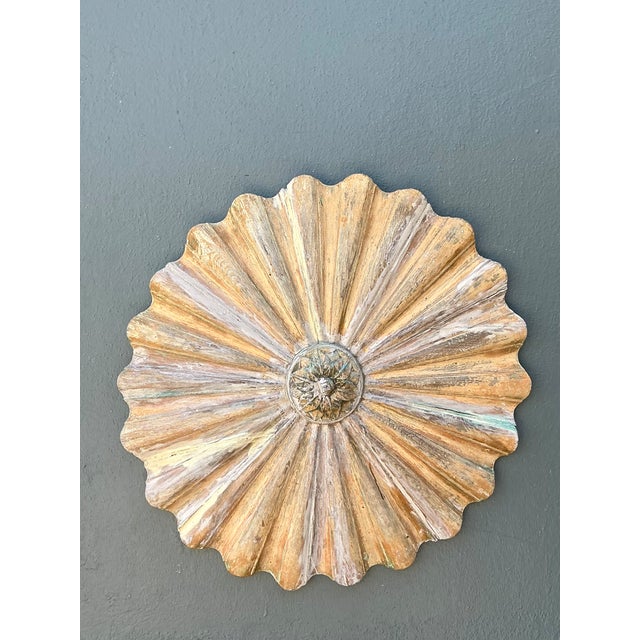 Late 20th Century Vintage Carved Wood Sunburst Wall Medallion For Sale - Image 5 of 12