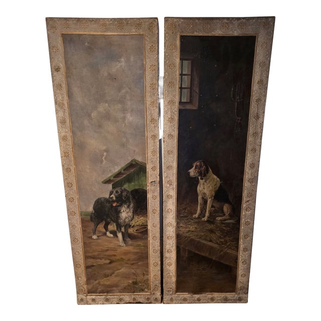 Mid 20th Century Pair of Dog Painted Panels For Sale