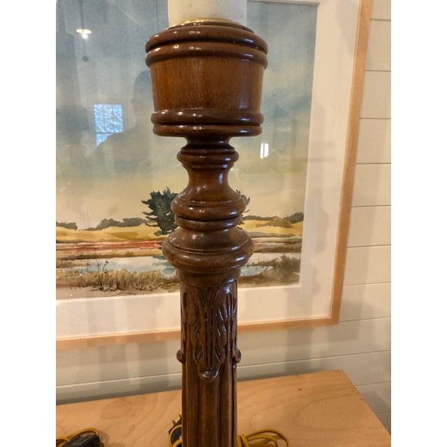 Vintage Regency Style Mahogany Candlestick Lamps - a Pair For Sale - Image 9 of 15